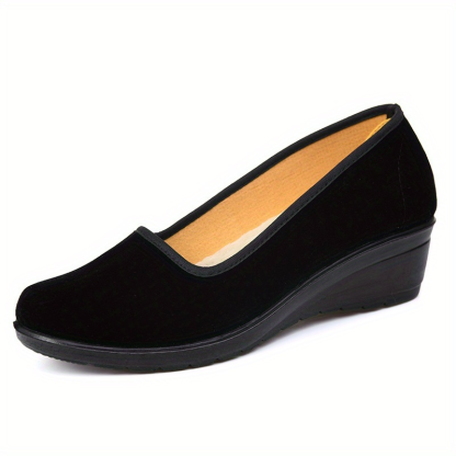 Women's Classic Black Wedge Slip-on Shoes for Long Standing