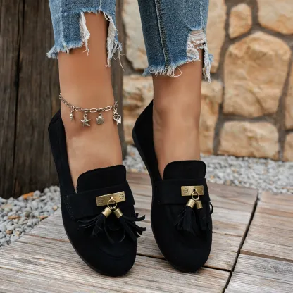Women's Tassel Flat Loafers Slip-On Walking Shoes