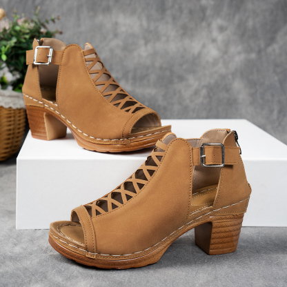 Exclusive Fashion Hollow Breathable Chunky Heel Sandals