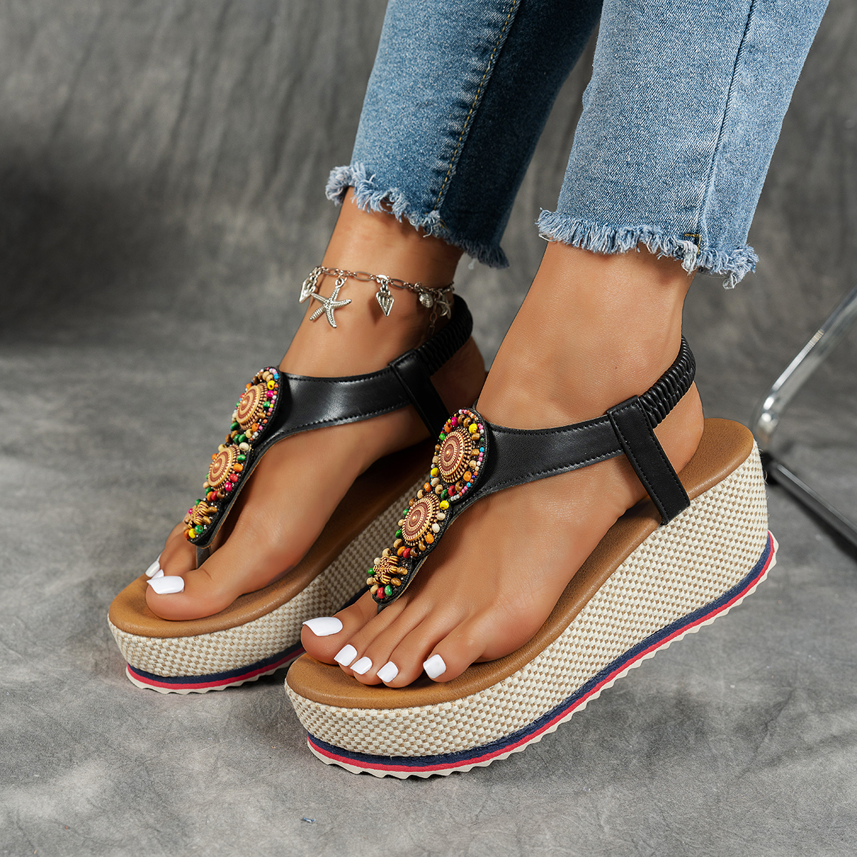 Women's fashionable and comfortable elastic versatile thick-soled sandals Flip Flops