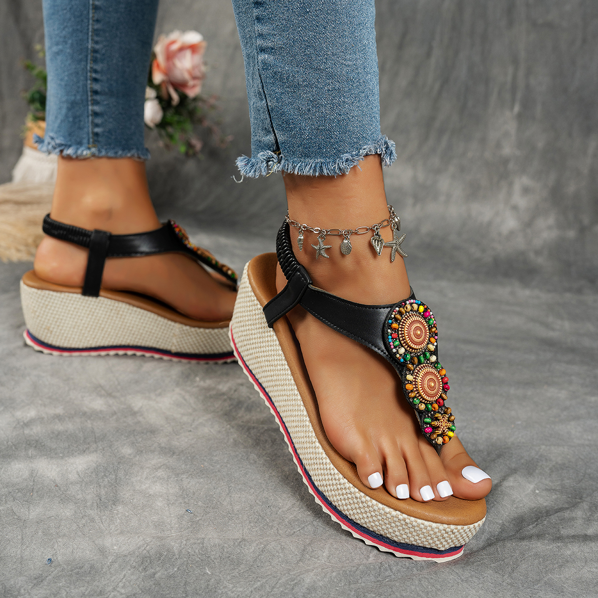 Women's fashionable and comfortable elastic versatile thick-soled sandals Flip Flops