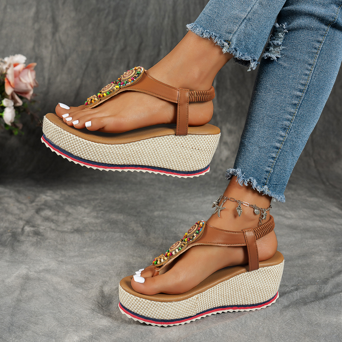 Women's fashionable and comfortable elastic versatile thick-soled sandals Flip Flops