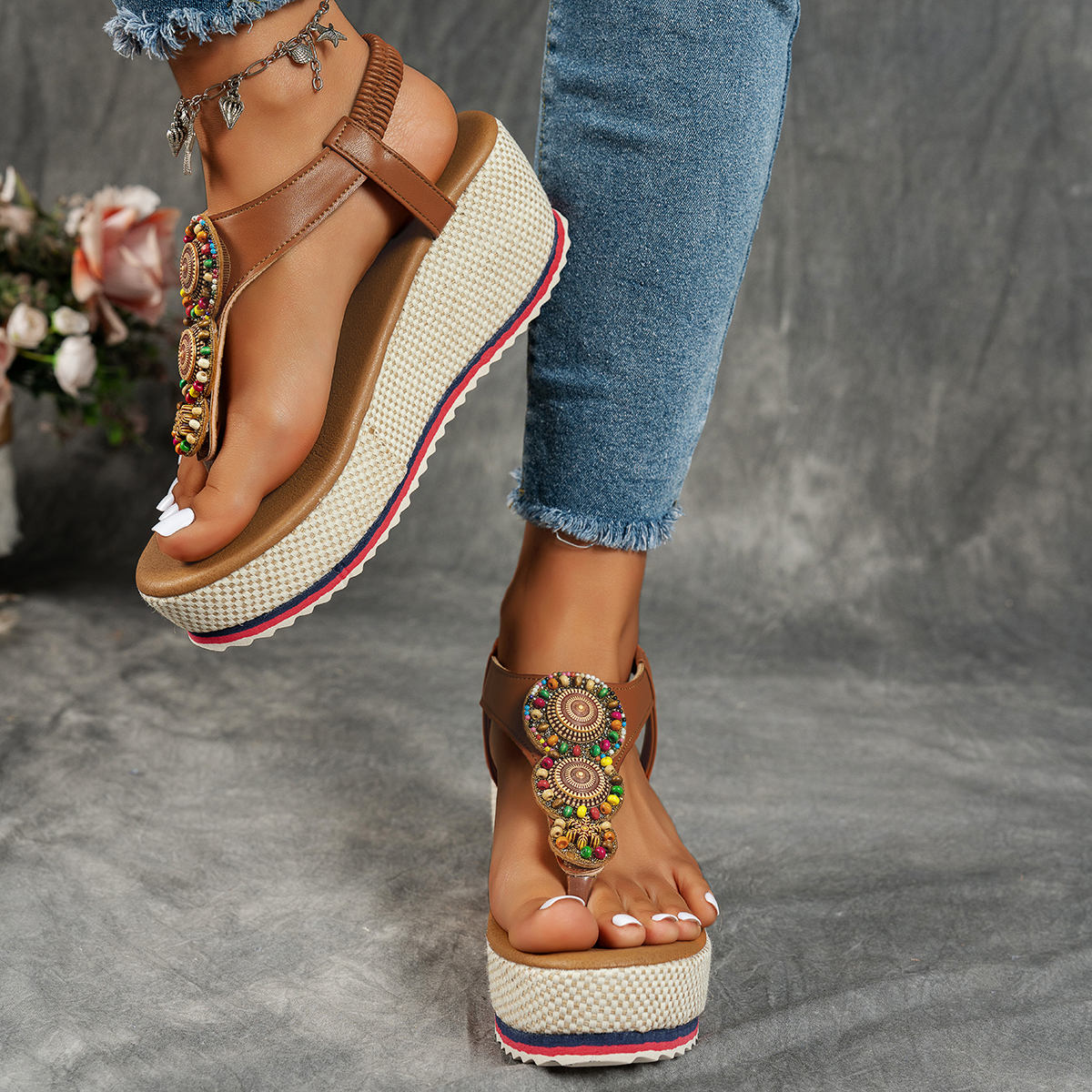 Women's fashionable and comfortable elastic versatile thick-soled sandals Flip Flops