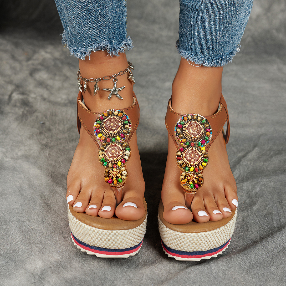 Women's fashionable and comfortable elastic versatile thick-soled sandals Flip Flops