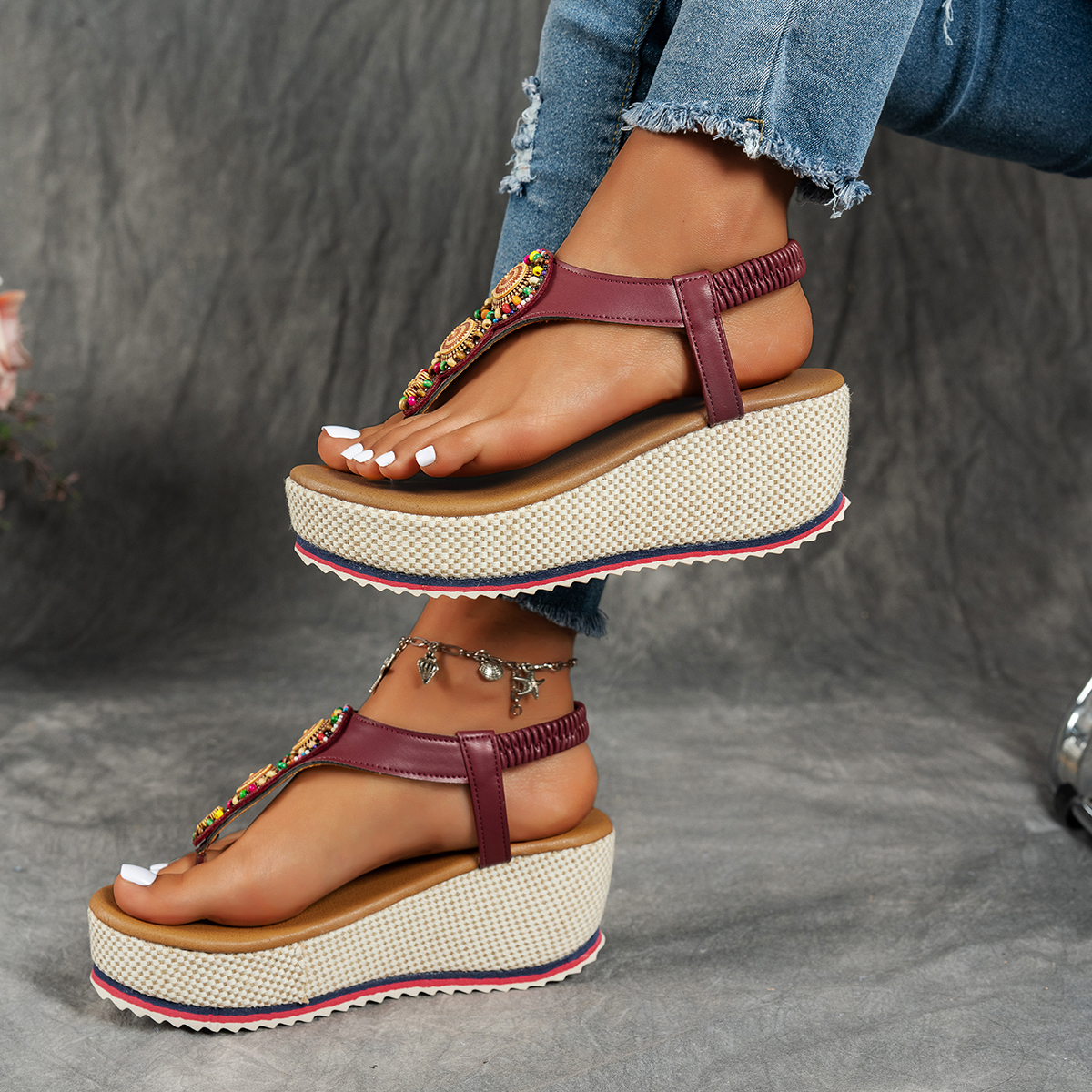 Women's fashionable and comfortable elastic versatile thick-soled sandals Flip Flops