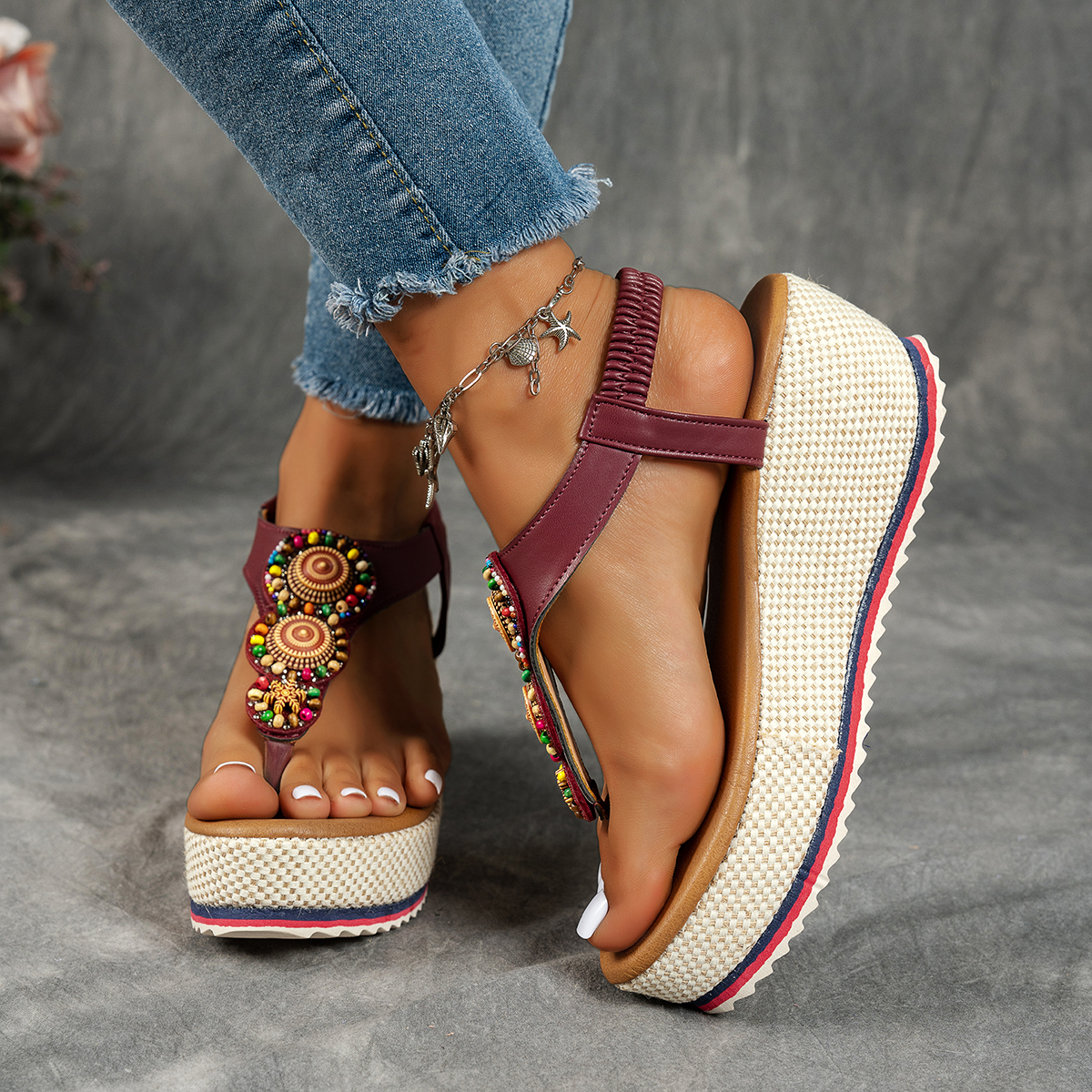 Women's fashionable and comfortable elastic versatile thick-soled sandals Flip Flops