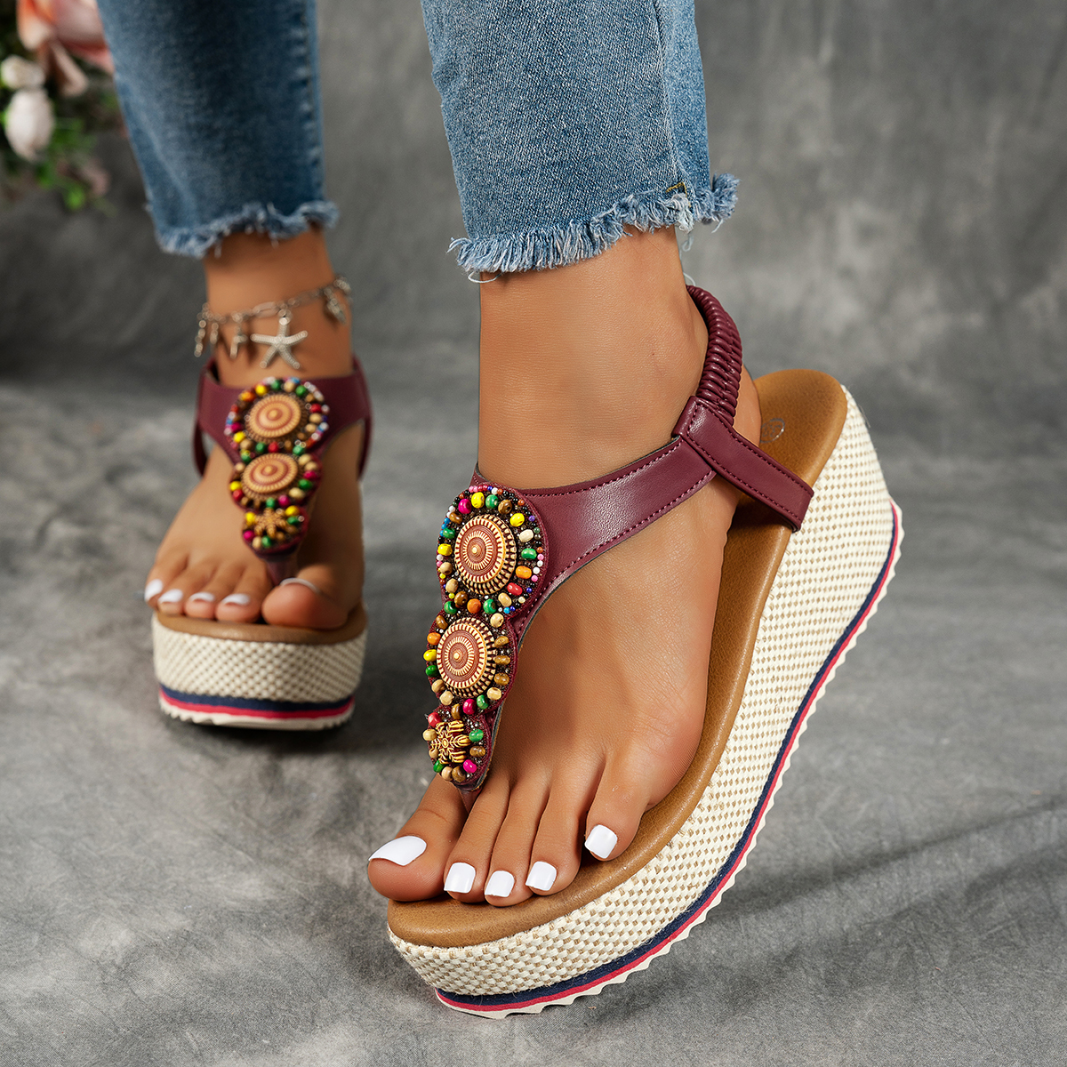 Women's fashionable and comfortable elastic versatile thick-soled sandals Flip Flops