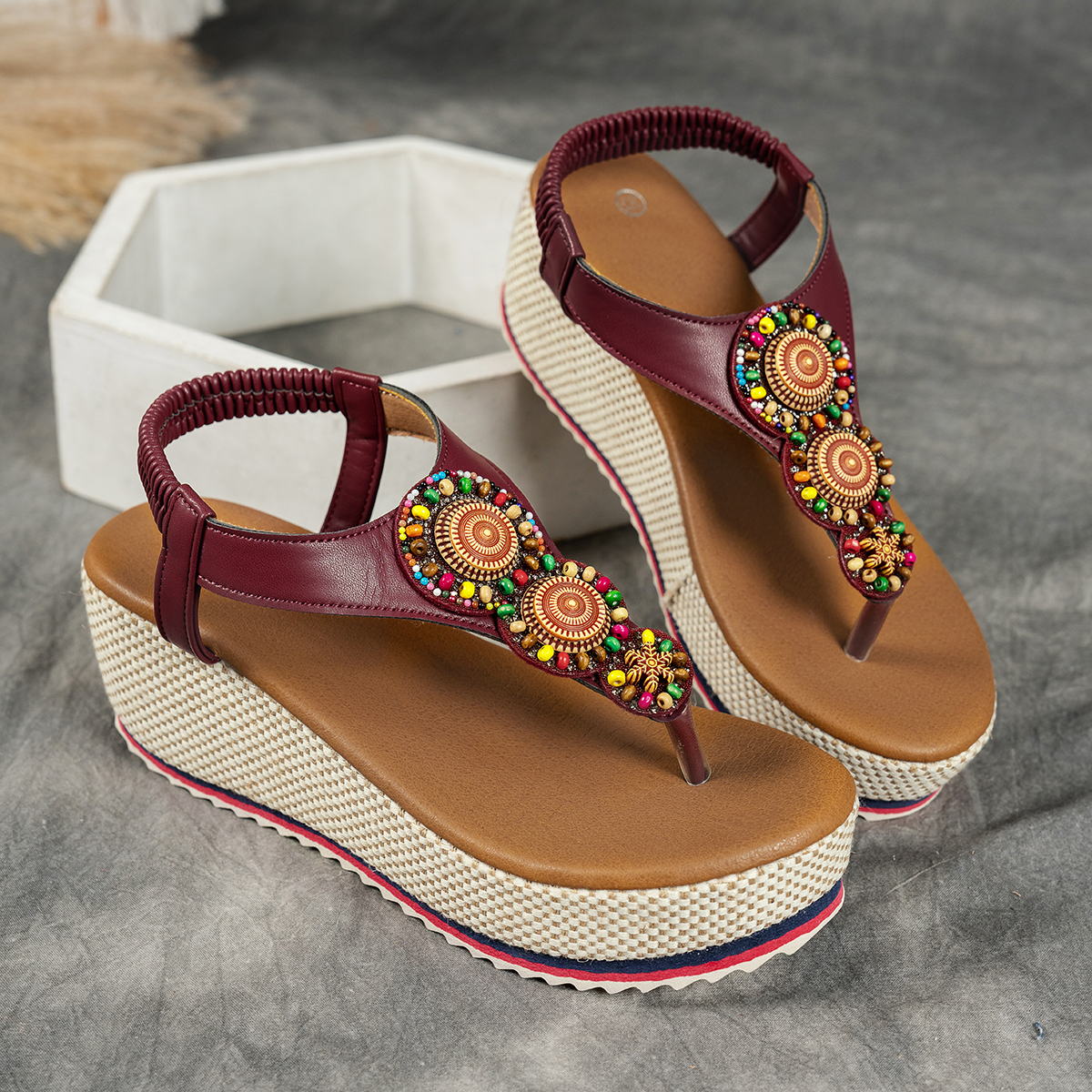 Women's fashionable and comfortable elastic versatile thick-soled sandals Flip Flops