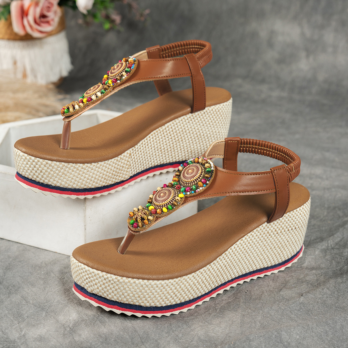 Women's fashionable and comfortable elastic versatile thick-soled sandals Flip Flops