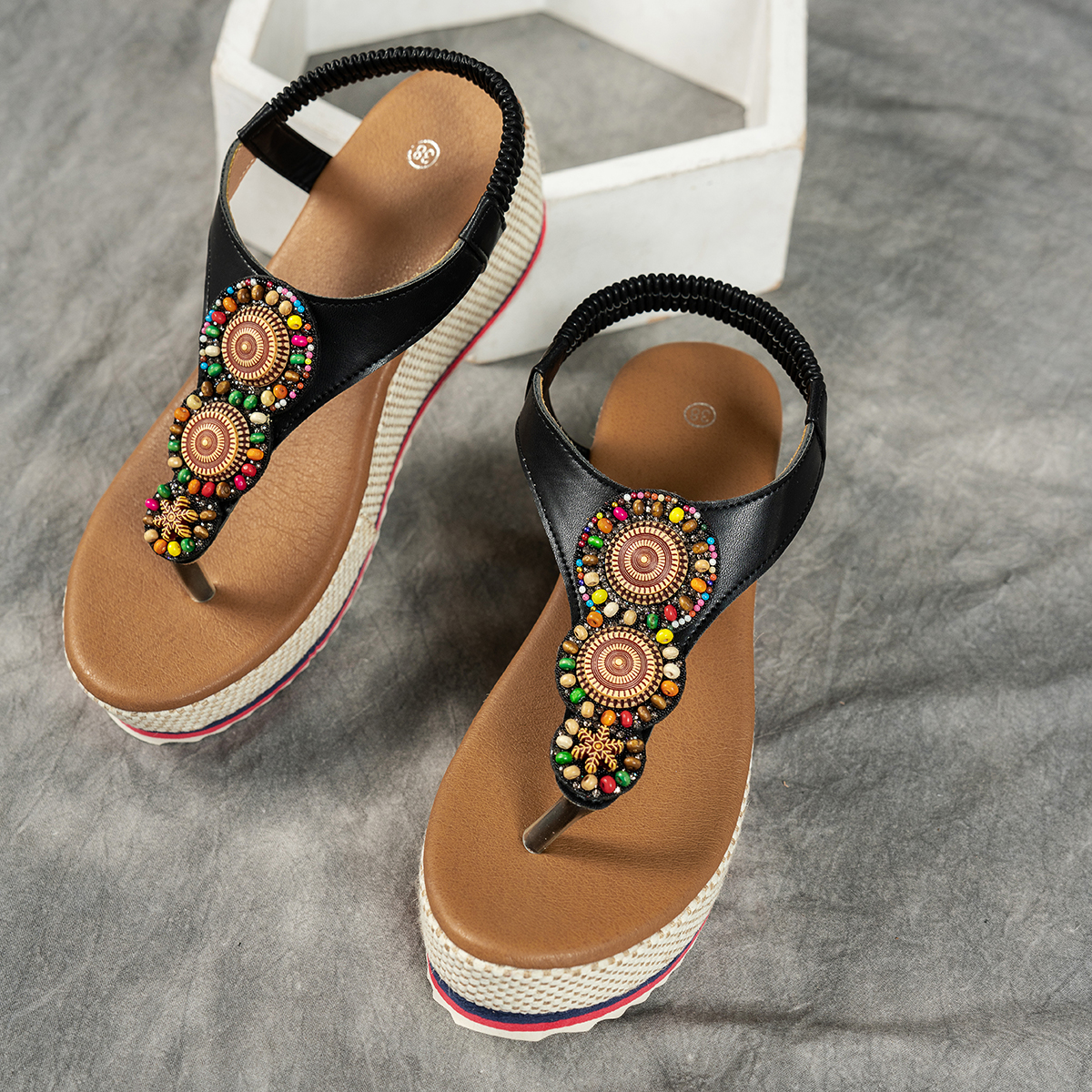 Women's fashionable and comfortable elastic versatile thick-soled sandals Flip Flops