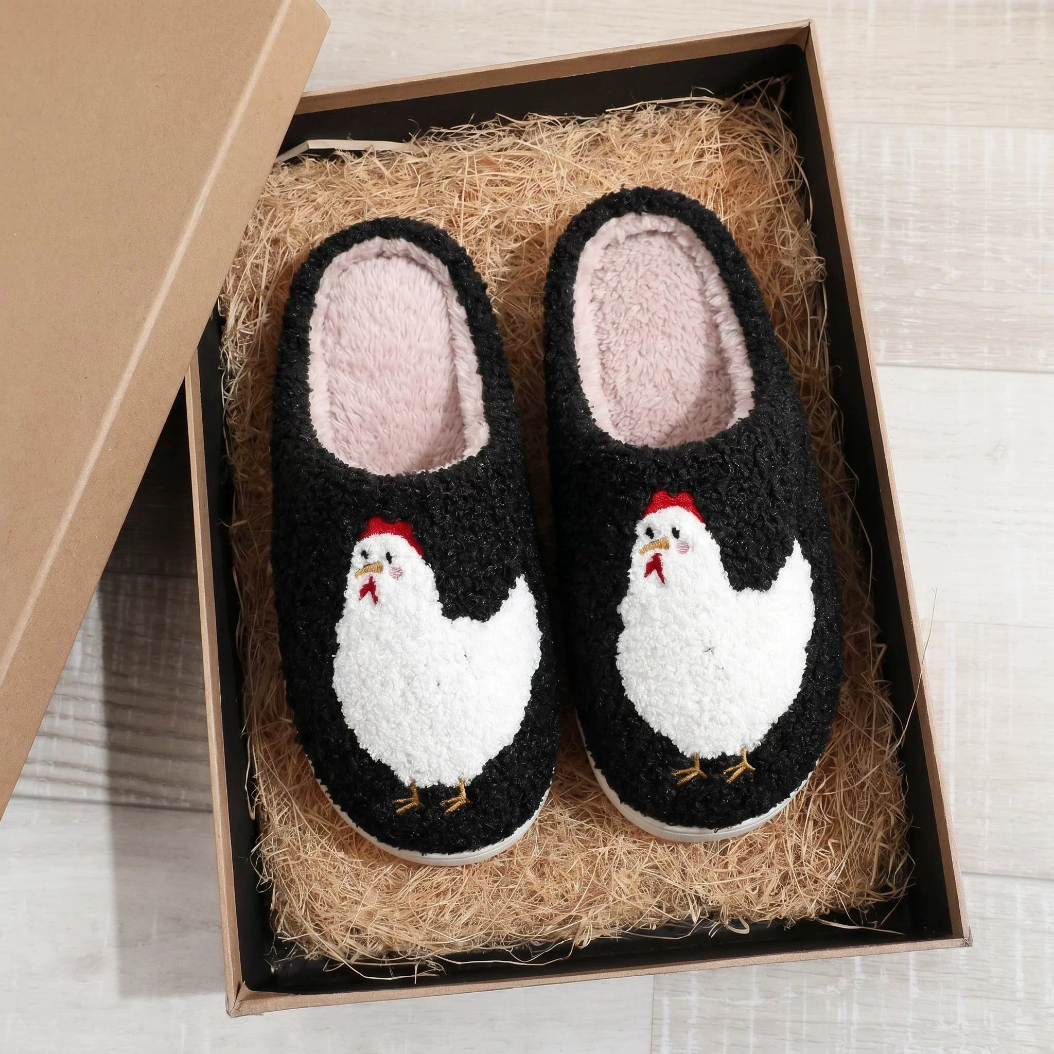 Women's Warm Fluffy PlushSlip-On Chicken House Slippers