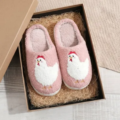 Women's Warm Fluffy PlushSlip-On Chicken House Slippers