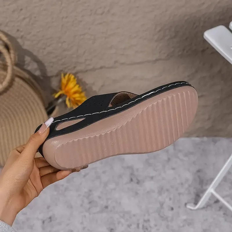 Women's Fashion Buckle Decor Wedge Sandals Summer Beach Shoes