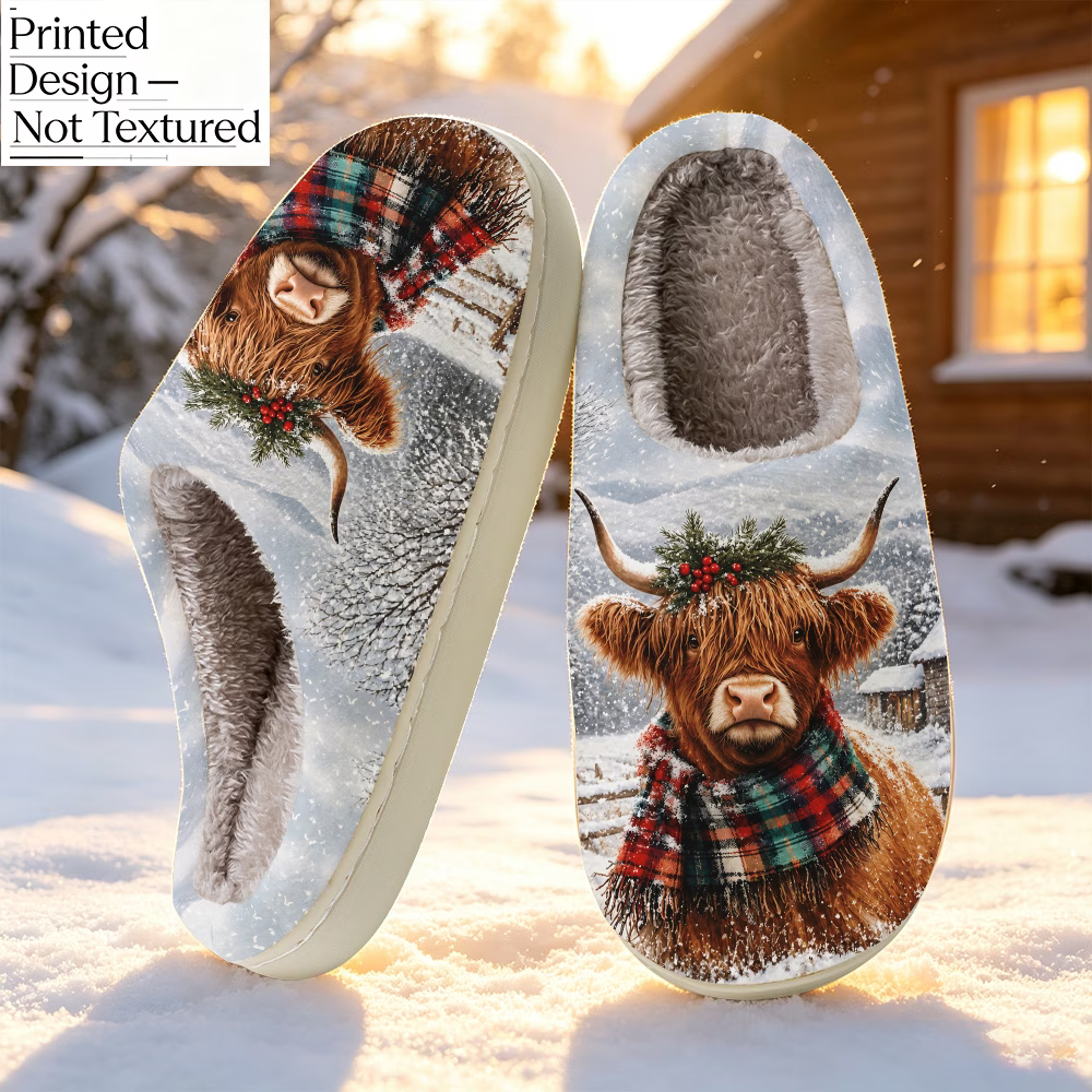 Women's Christmas Highland Cow Fleece Slippers