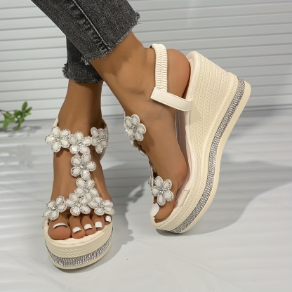 Women's Chic Elegant Flower Slip-On Wedge Sandals