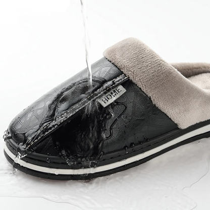 Unisex Warm Waterproof Non‑Slip Leather Winter Slippers Indoor House Shoes