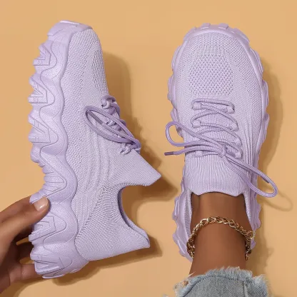 Women's Breathable Stretch Knit Thick Sole Slip‑On Trainers Walking Shoes