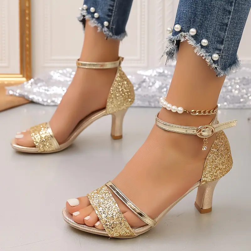 Women's Sequined Sexy High-Heeled Sandals Evening Party Versatile Shoes