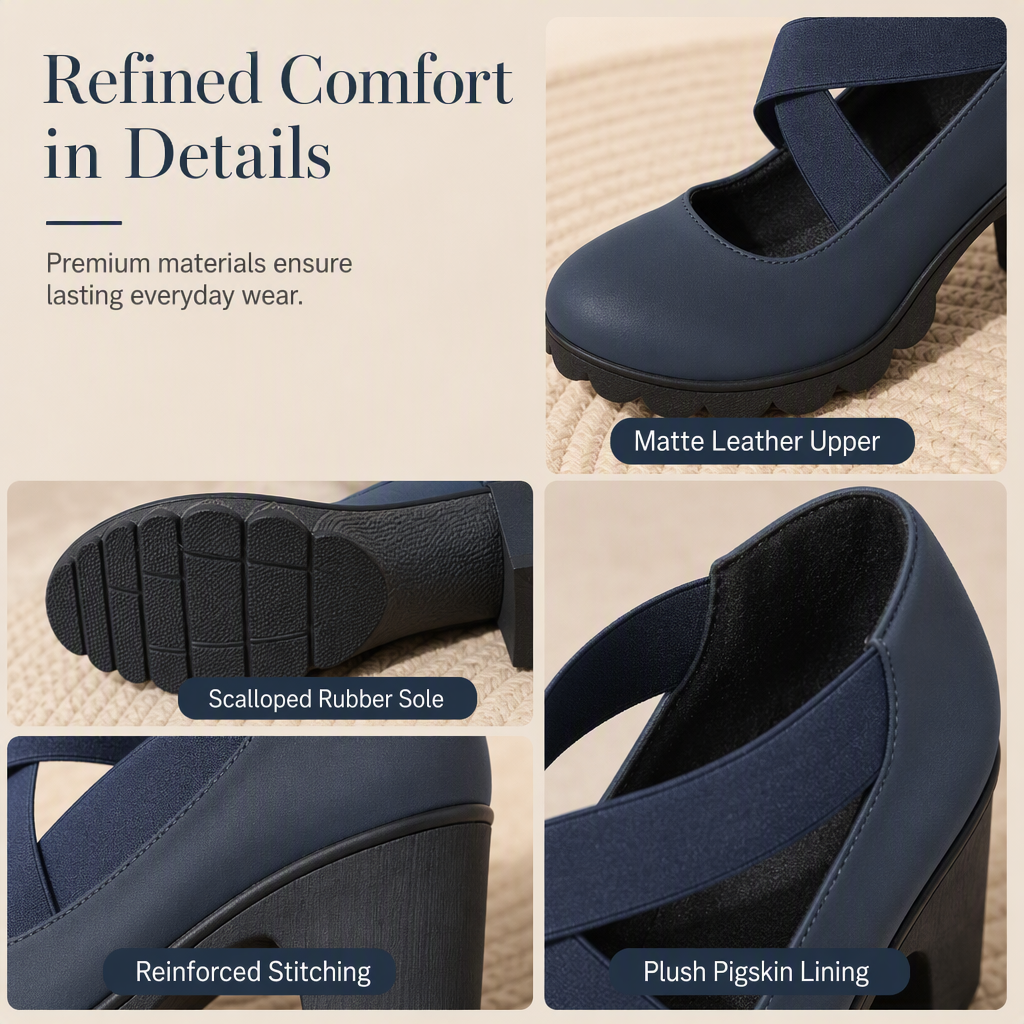 Women's Stable Comfortable Elastic Strap Block‑Heel Mary Jane Shoes Non‑Slip Platform Dress Shoes for Office & Daily Wear