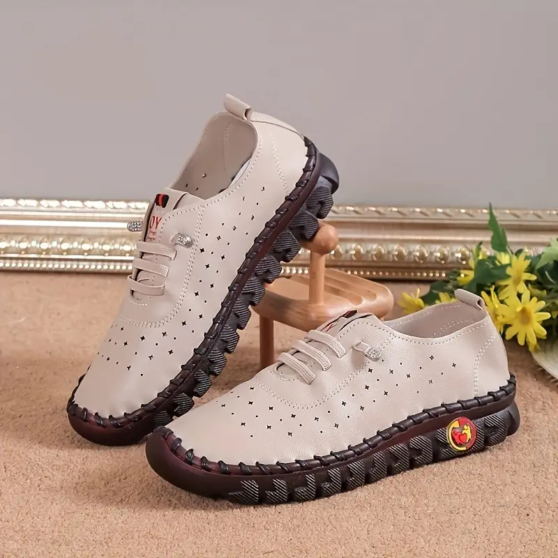 women s hollow design flat shoes breathable low top lace details 9