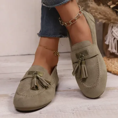 Women's Tassel Flat Loafers Slip-On Walking Shoes