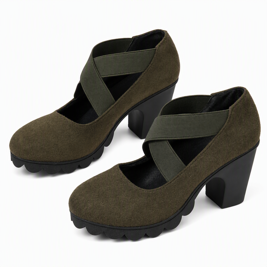 Women's Stable Comfortable Elastic Strap Block‑Heel Mary Jane Shoes Non‑Slip Platform Dress Shoes for Office & Daily Wear