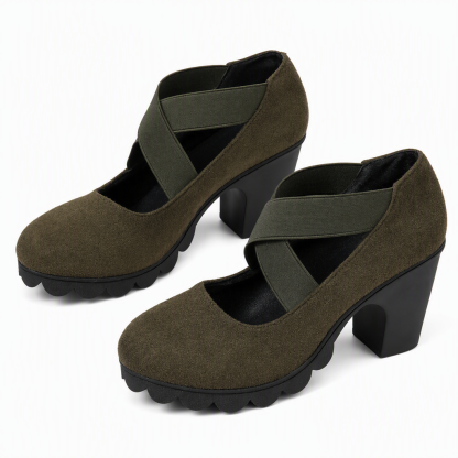 Women's Stable Comfortable Elastic Strap Block‑Heel Mary Jane Shoes Non‑Slip Platform Dress Shoes for Office & Daily Wear