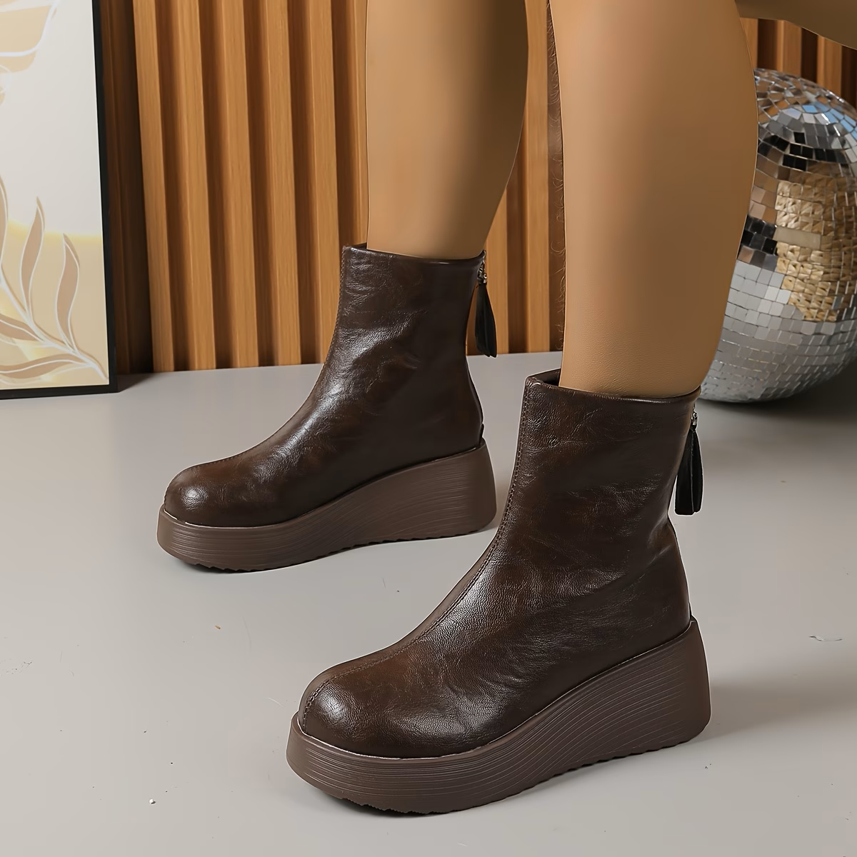 Women's Retro Wedge Ankle Boots Leather Boots