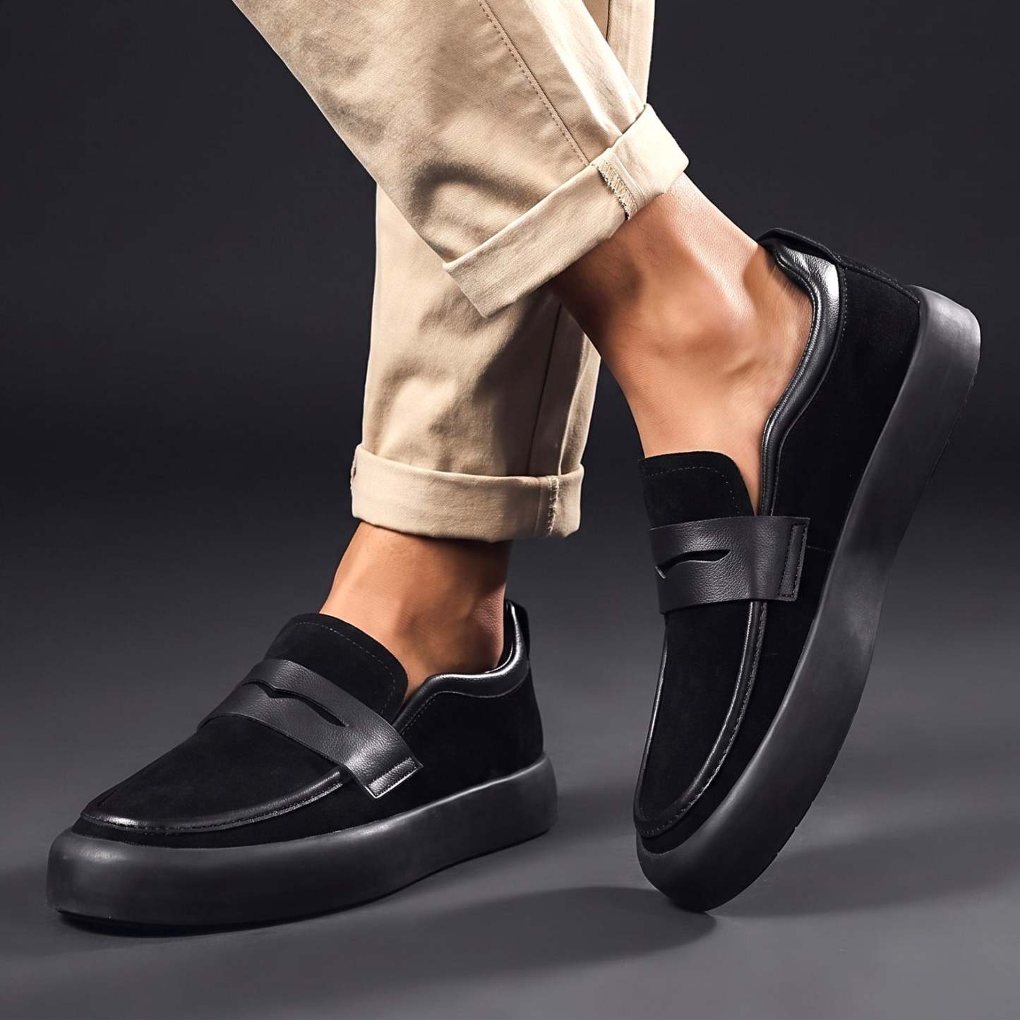 Men's Comfortable Thick Platform Slip‑On Penny Loafers Everyday Shoes