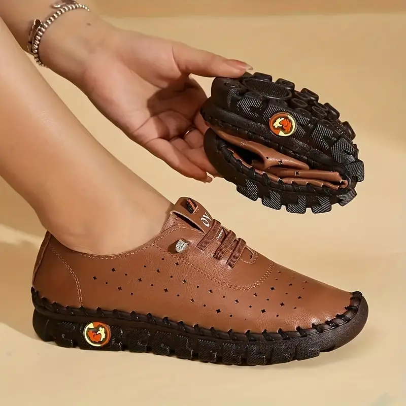 women s hollow design flat shoes breathable low top lace details 3