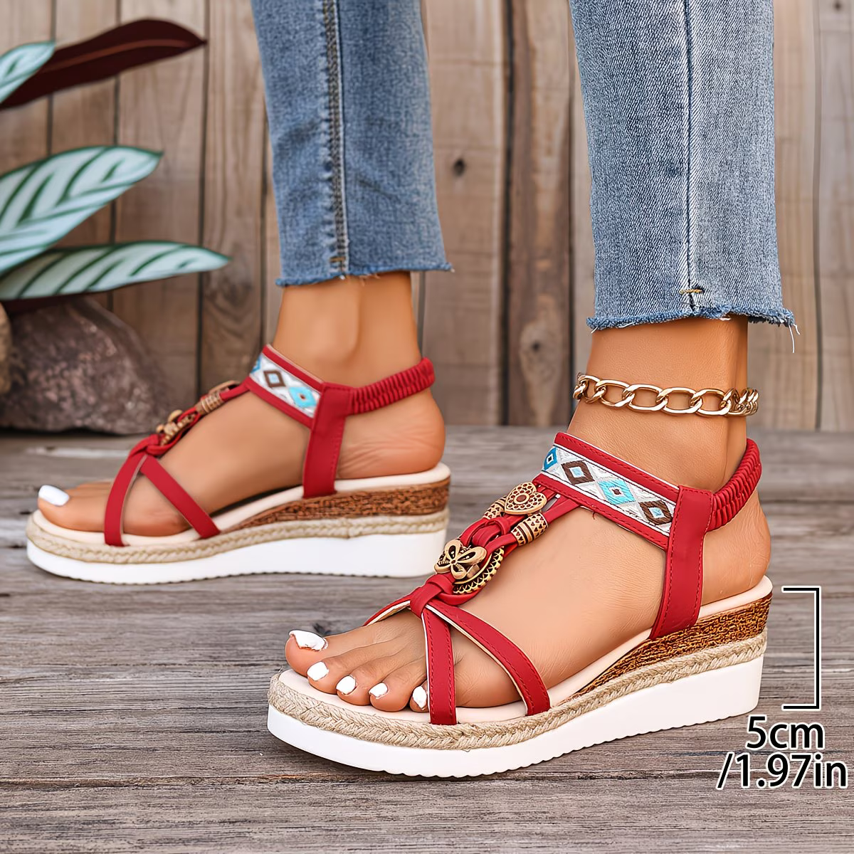 Women's Lightweight Bohemian Floral Print Wedge Sandals