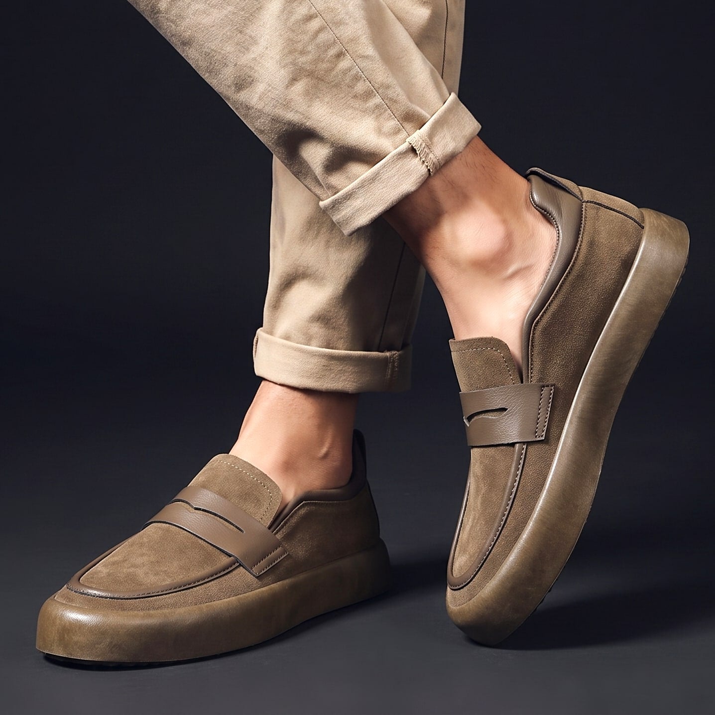 Men's Comfortable Thick Platform Slip‑On Penny Loafers Everyday Shoes