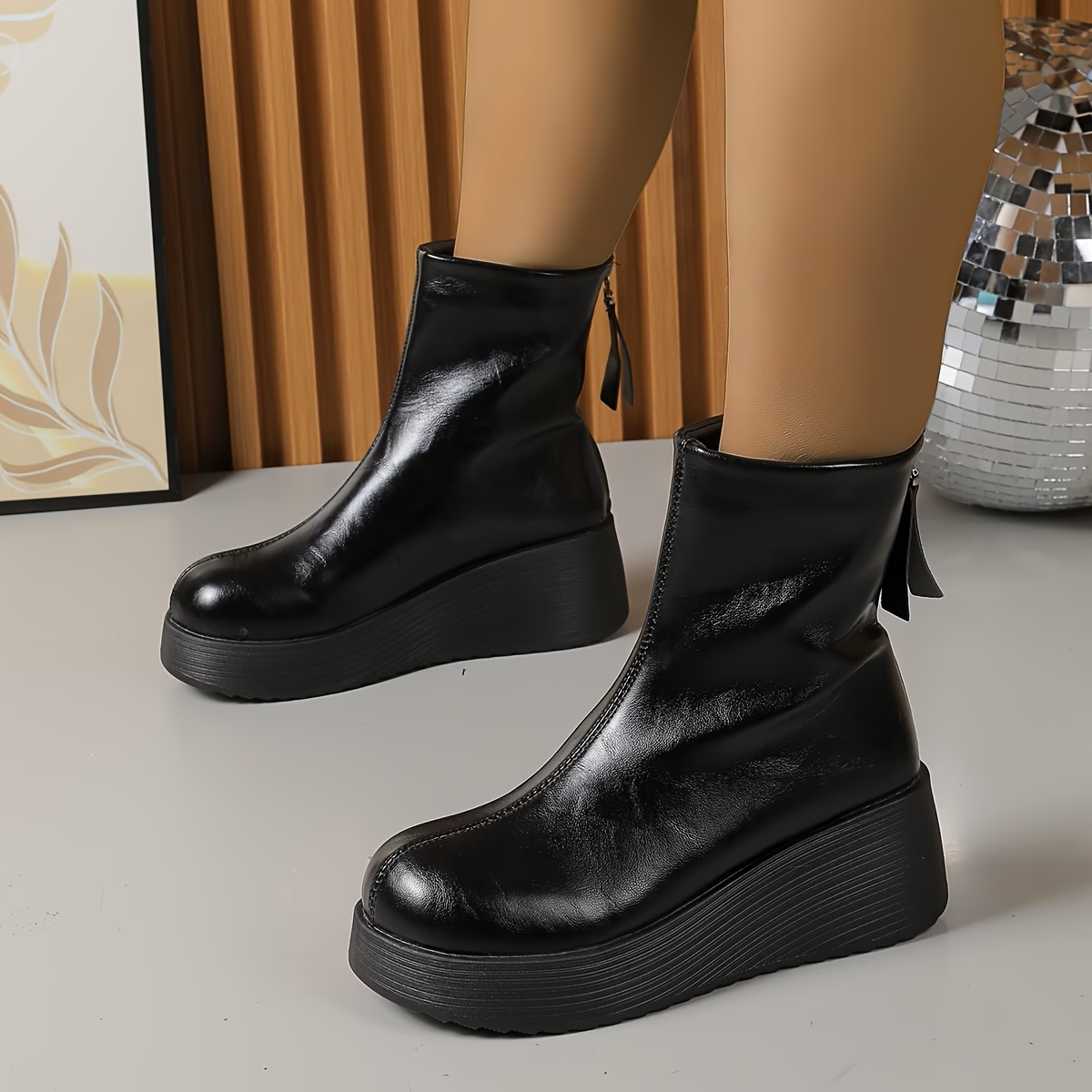 Women's Retro Wedge Ankle Boots Leather Boots
