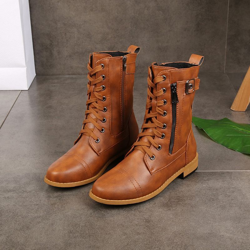 Women's Waterproof Durable Non-Slip Leather Combat Ankle Boots