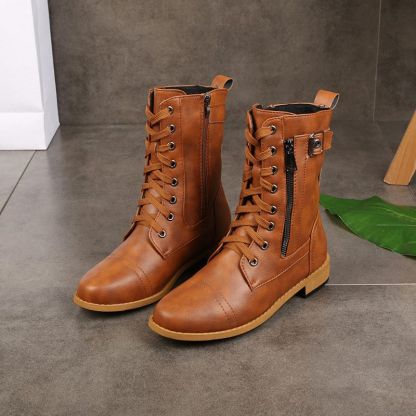 Women's Waterproof Durable Non-Slip Leather Combat Ankle Boots