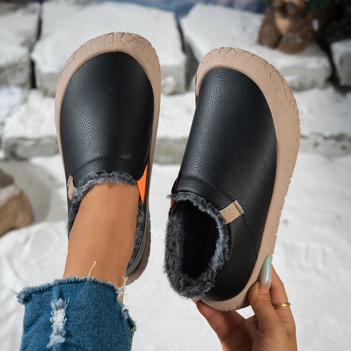 Women's Warm Waterproof Anti‑Slip Winter Slip‑On Shoes Indoor/Outdoor Shoes