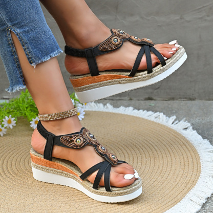 Women's Fashion Rhinestone Platform Wedge Sandals Beach Sandals