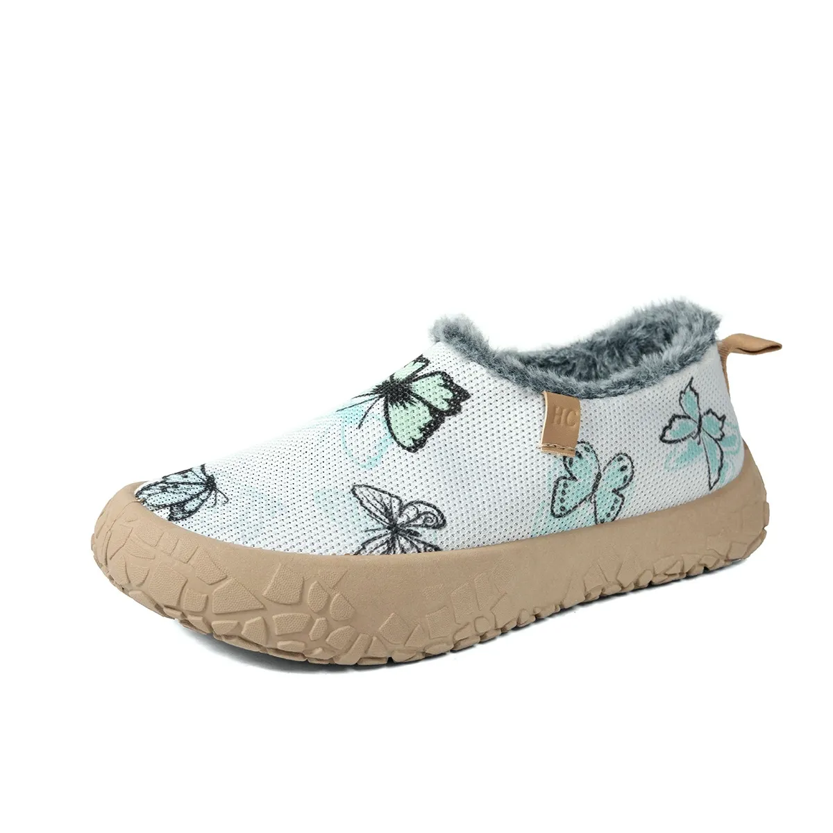 Women's Butterfly Print Warm Fleece Lined Winter Slip‑On Shoes