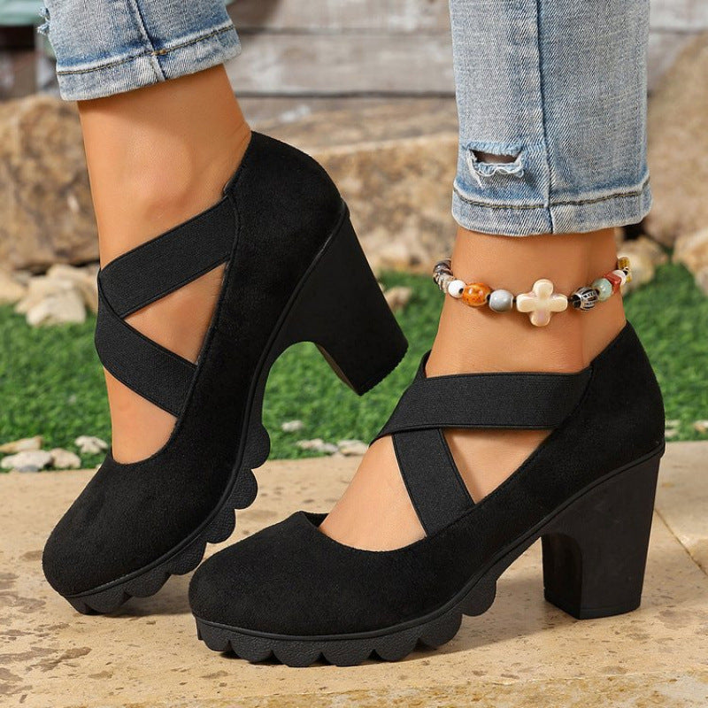 Women's Stable Comfortable Elastic Strap Block‑Heel Mary Jane Shoes Non‑Slip Platform Dress Shoes for Office & Daily Wear
