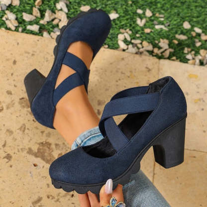 Women's Stable Comfortable Elastic Strap Block‑Heel Mary Jane Shoes Non‑Slip Platform Dress Shoes for Office & Daily Wear