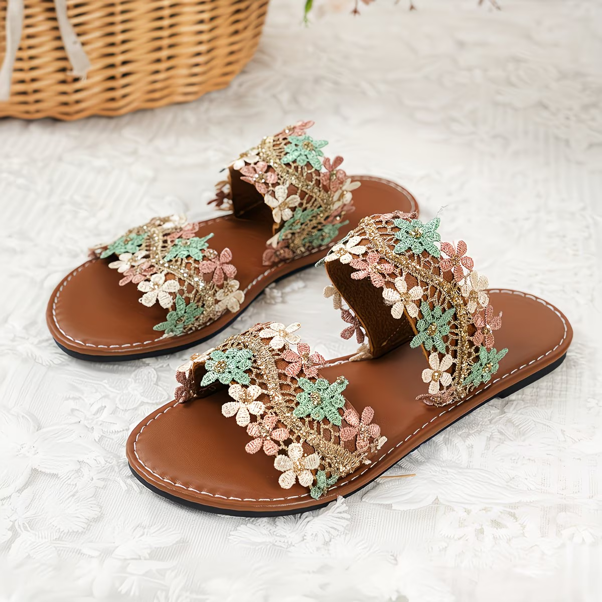 Women's Stylish Flat Flower Sandals