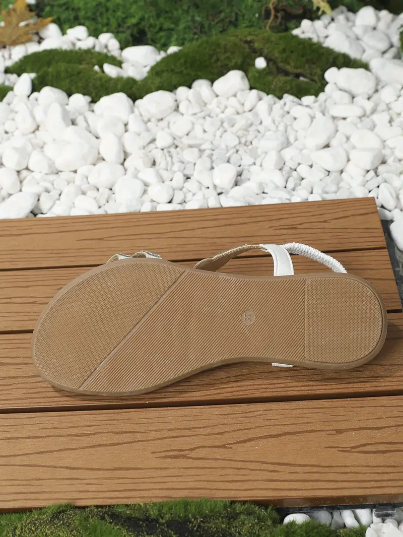womens rhinestone flat sandals boho style bling elastic strap slip on shoes casual beach sandals for music festival details 6