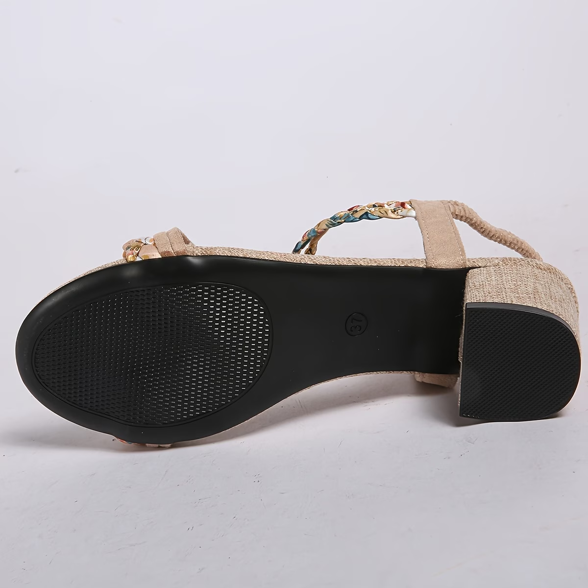 Women's Bohemian Style Hand-Beaded Elastic Ankle Design Slip-On Chunky Heel Sandals