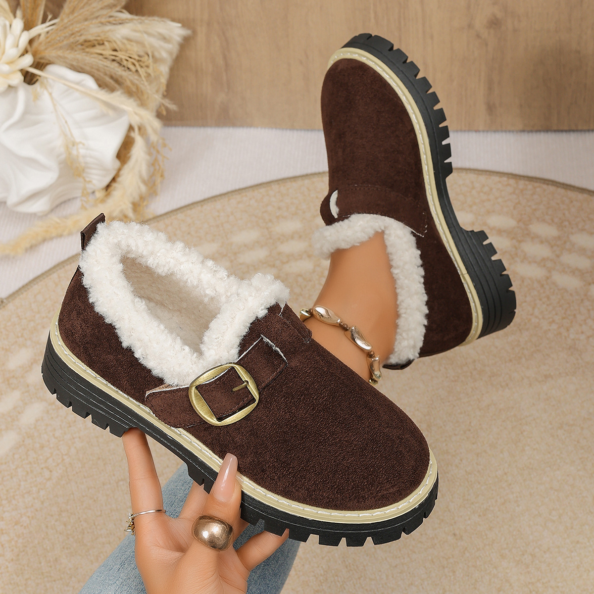 Women's Fleece Lined Anti‑Slip Chunky Winter Shoes Outdoor Shoes
