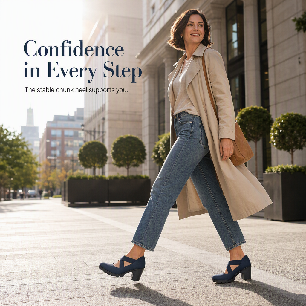 Women's Stable Comfortable Elastic Strap Block‑Heel Mary Jane Shoes Non‑Slip Platform Dress Shoes for Office & Daily Wear