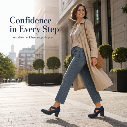 Women's Stable Comfortable Elastic Strap Block‑Heel Mary Jane Shoes Non‑Slip Platform Dress Shoes for Office & Daily Wear
