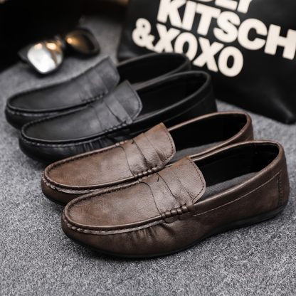 Men's British Style Soft & Comfortable & Lightweight Leather Slip-On Loafers Business Flat Shoes