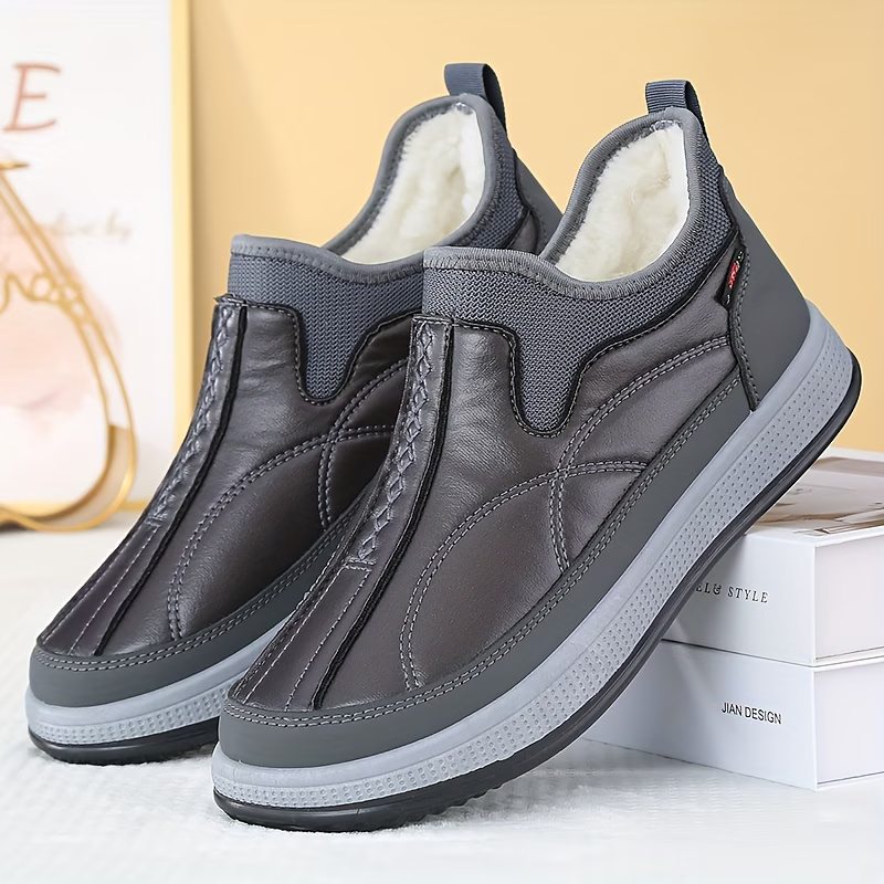 Men's Warm Fleece Lined Waterproof Leather Winter Ankle Boots Slip On Shoes