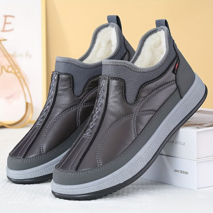 Men's Warm Fleece Lined Waterproof Leather Winter Ankle Boots Slip On Shoes