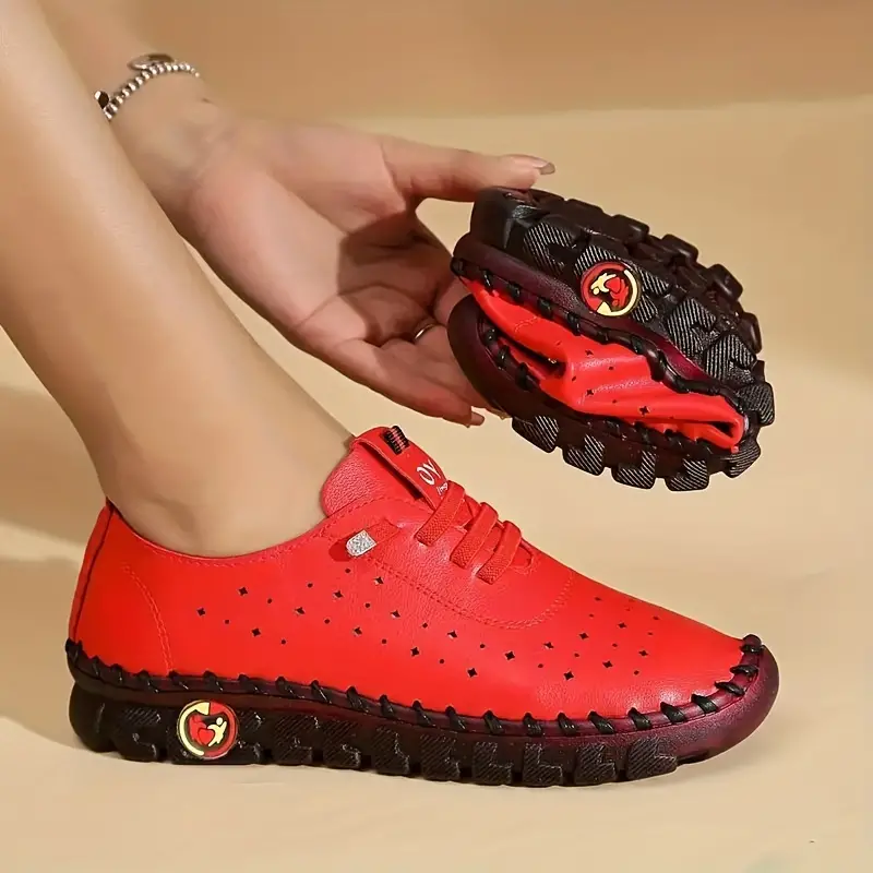 women s hollow design flat shoes breathable low top lace details 4